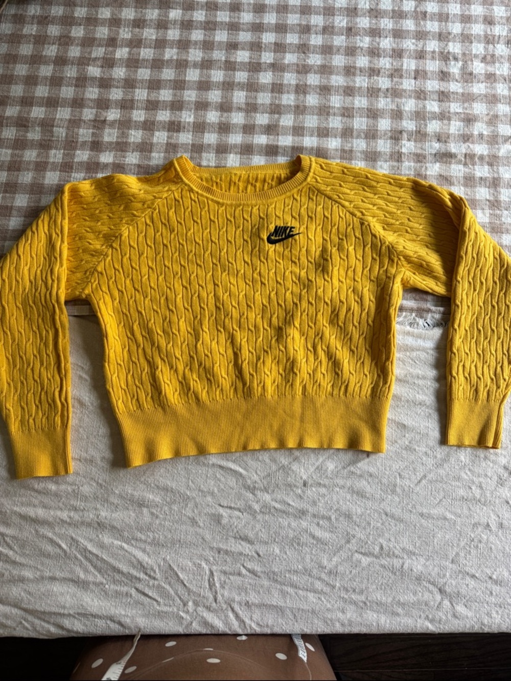 Nike Bright Yellow Cable-Knit Crewneck Sweater